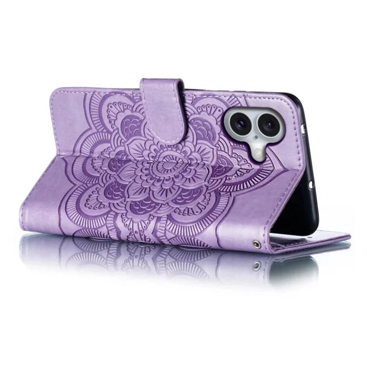 For iPhone 16 Plus Case PU Leather Mandala Imprinted Design Wallet Phone Cover