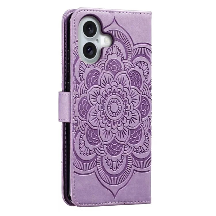 For iPhone 16 Plus Case PU Leather Mandala Imprinted Design Wallet Phone Cover