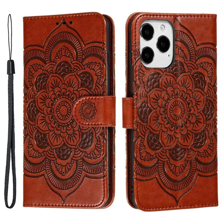 For iPhone 16 Plus Case PU Leather Mandala Imprinted Design Wallet Phone Cover