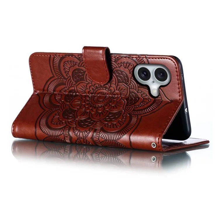 For iPhone 16 Plus Case PU Leather Mandala Imprinted Design Wallet Phone Cover