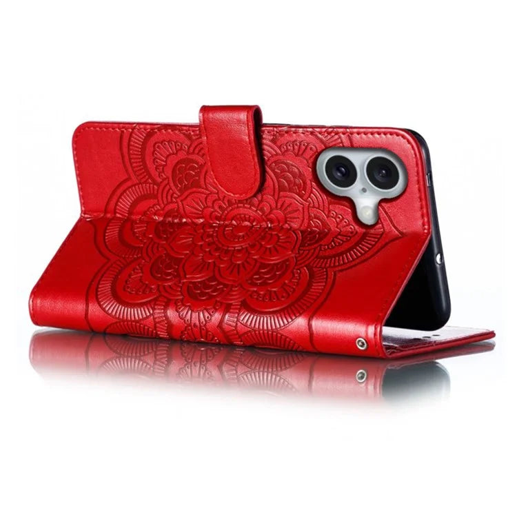 For iPhone 16 Plus Case PU Leather Mandala Imprinted Design Wallet Phone Cover