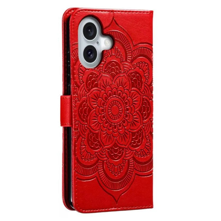 For iPhone 16 Plus Case PU Leather Mandala Imprinted Design Wallet Phone Cover