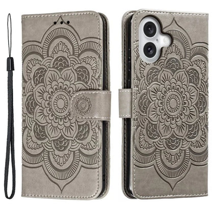 For iPhone 16 Plus Case PU Leather Mandala Imprinted Design Wallet Phone Cover