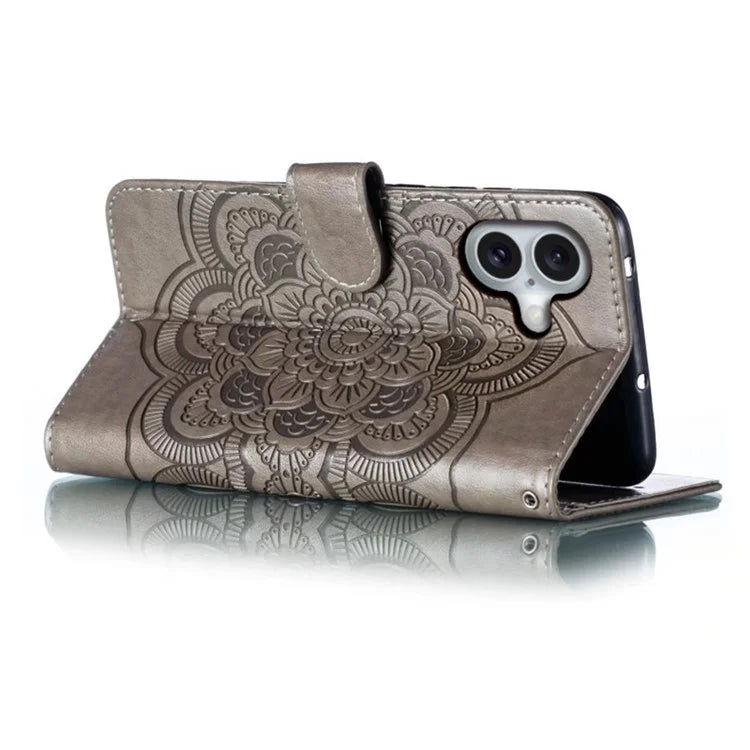 For iPhone 16 Plus Case PU Leather Mandala Imprinted Design Wallet Phone Cover