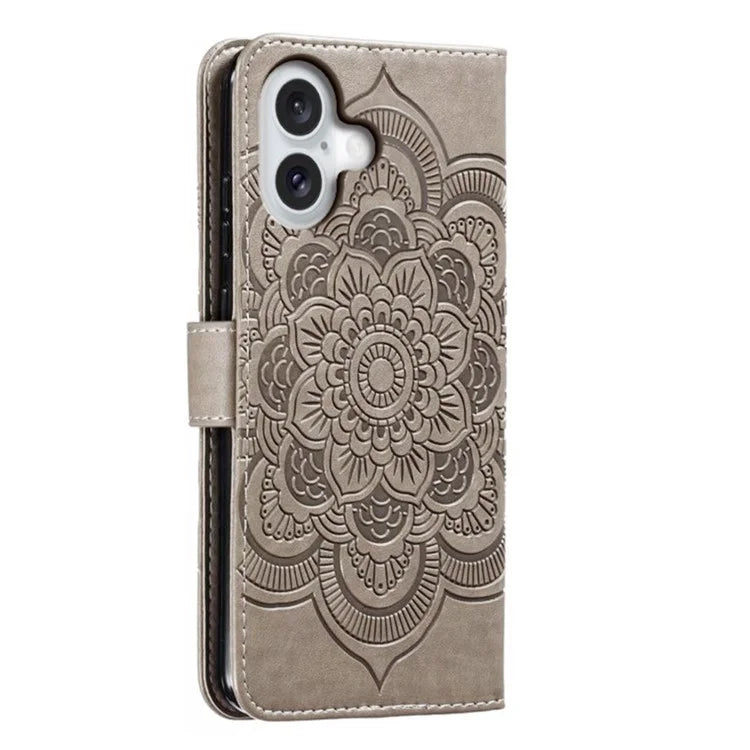 For iPhone 16 Plus Case PU Leather Mandala Imprinted Design Wallet Phone Cover