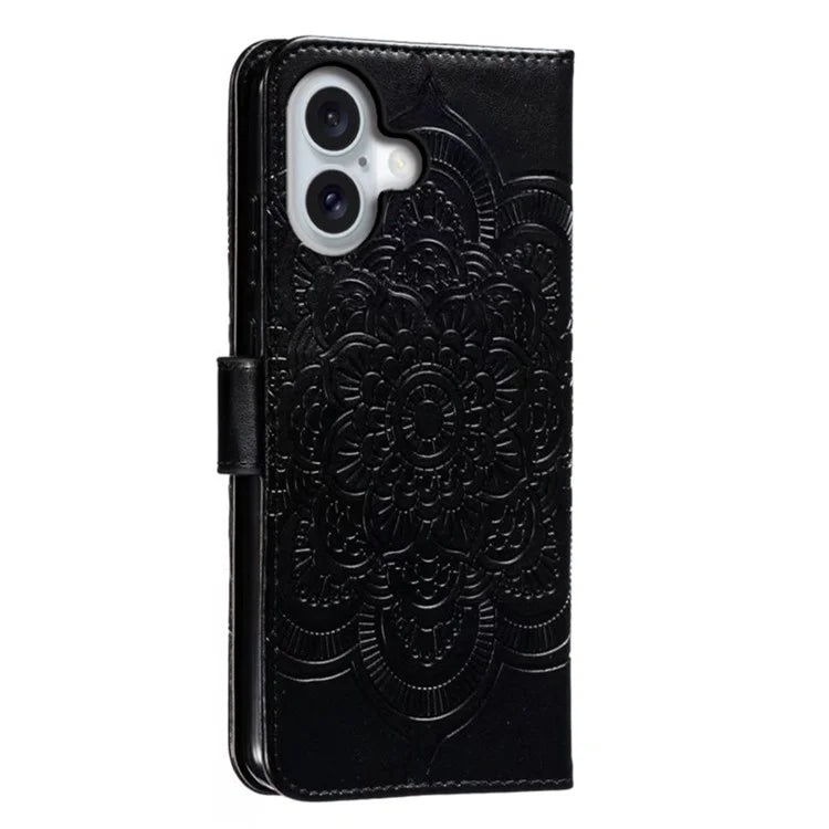 For iPhone 16 Plus Case PU Leather Mandala Imprinted Design Wallet Phone Cover