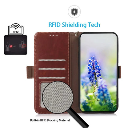 For Samsung Galaxy A06 Case RFID Blocking Genuine Cow Leather Wallet Phone Cover