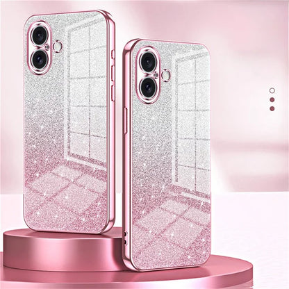 For iPhone 16 Case Electroplating Gradient Glitter TPU Phone Cover