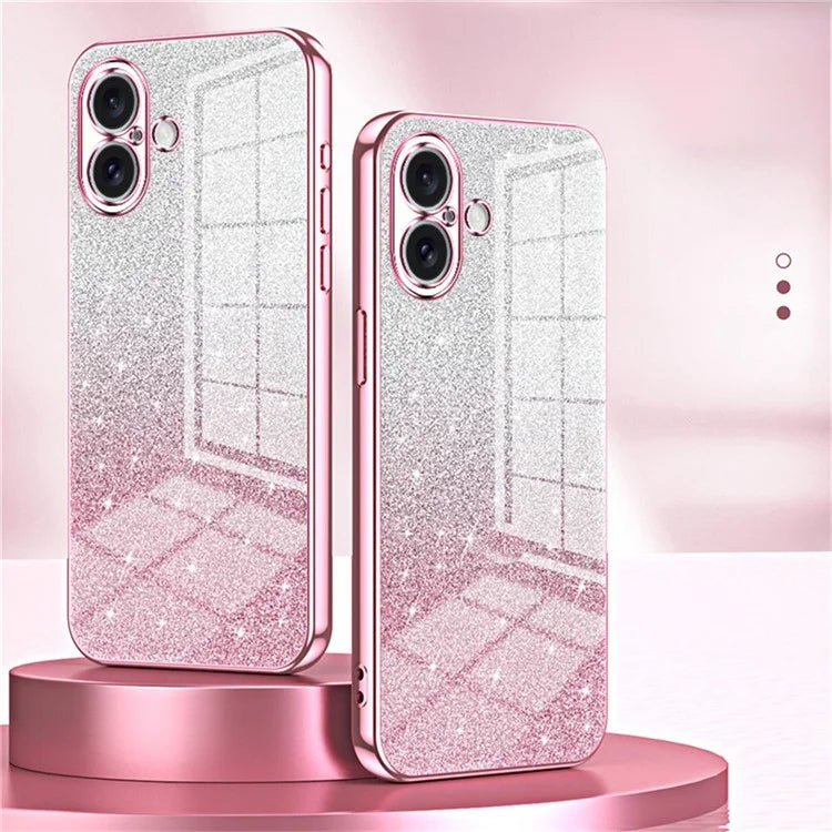 For iPhone 16 Case Electroplating Gradient Glitter TPU Phone Cover