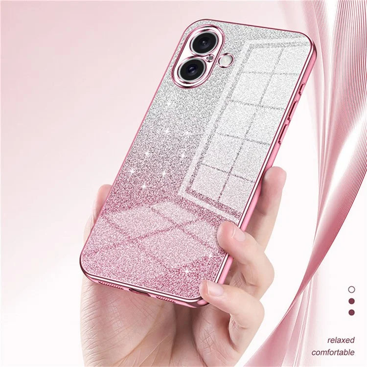 For iPhone 16 Plus Case Electroplating Gradient Glitter TPU Phone Cover