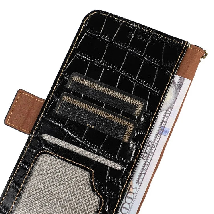For Samsung Galaxy A06 Case Crocodile Texture Genuine Cow Leather Phone Wallet Cover