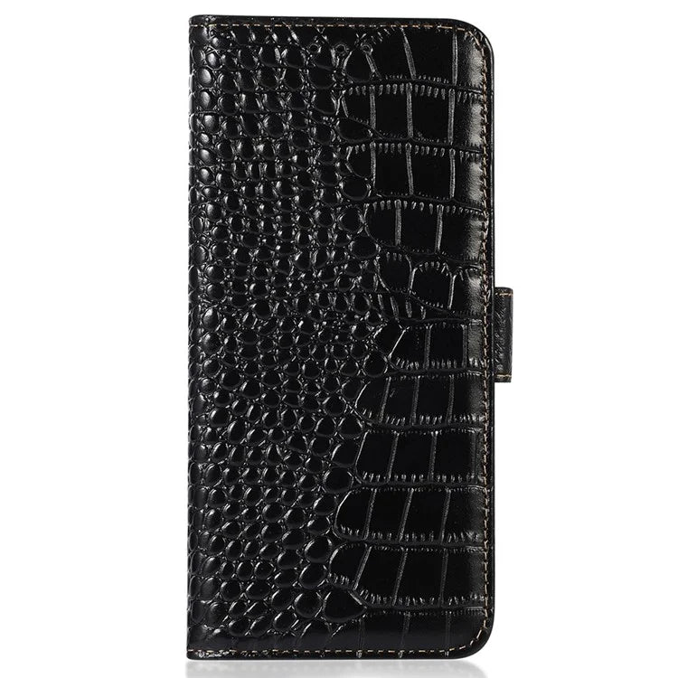 For Samsung Galaxy A06 Case Crocodile Texture Genuine Cow Leather Phone Wallet Cover