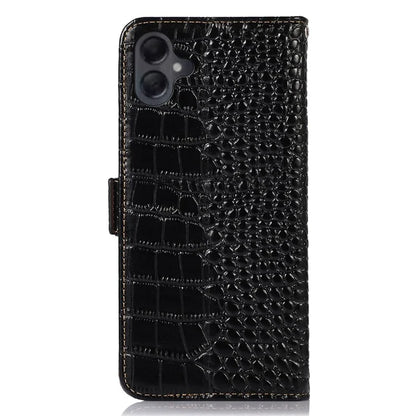 For Samsung Galaxy A06 Case Crocodile Texture Genuine Cow Leather Phone Wallet Cover