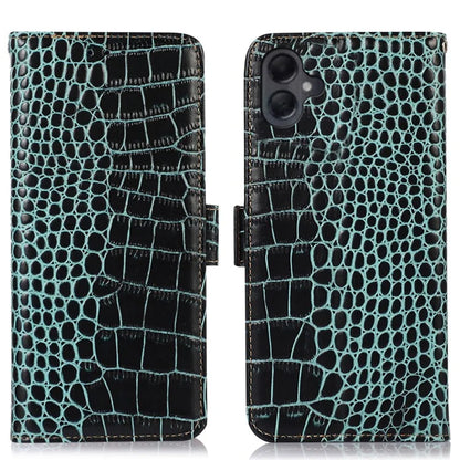 For Samsung Galaxy A06 Case Crocodile Texture Genuine Cow Leather Phone Wallet Cover