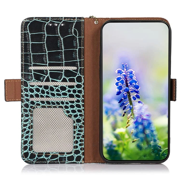 For Samsung Galaxy A06 Case Crocodile Texture Genuine Cow Leather Phone Wallet Cover