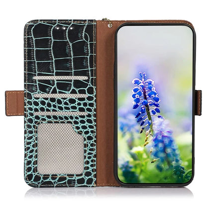 For Samsung Galaxy A06 Case Crocodile Texture Genuine Cow Leather Phone Wallet Cover