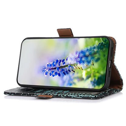 For Samsung Galaxy A06 Case Crocodile Texture Genuine Cow Leather Phone Wallet Cover