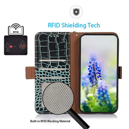 For Samsung Galaxy A06 Case Crocodile Texture Genuine Cow Leather Phone Wallet Cover