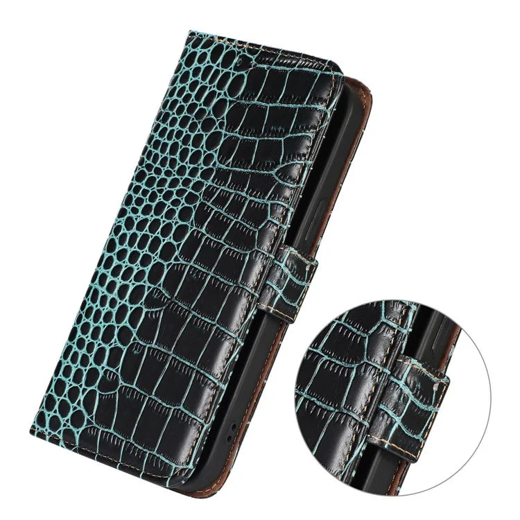 For Samsung Galaxy A06 Case Crocodile Texture Genuine Cow Leather Phone Wallet Cover