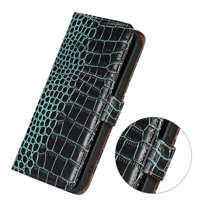 For Samsung Galaxy A06 Case Crocodile Texture Genuine Cow Leather Phone Wallet Cover