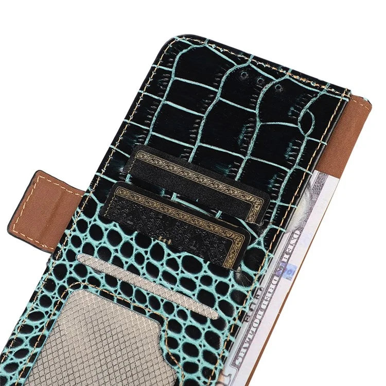 For Samsung Galaxy A06 Case Crocodile Texture Genuine Cow Leather Phone Wallet Cover