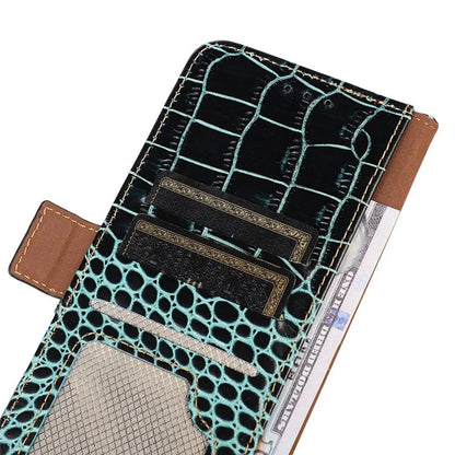 For Samsung Galaxy A06 Case Crocodile Texture Genuine Cow Leather Phone Wallet Cover