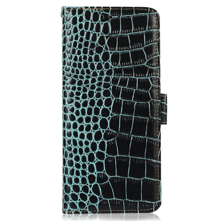 For Samsung Galaxy A06 Case Crocodile Texture Genuine Cow Leather Phone Wallet Cover