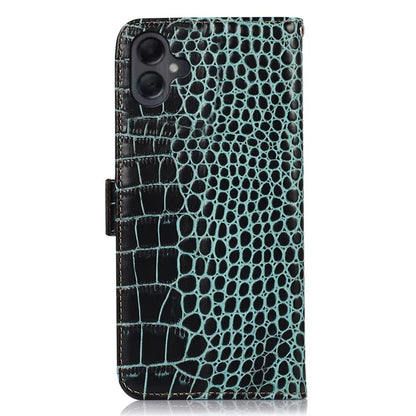For Samsung Galaxy A06 Case Crocodile Texture Genuine Cow Leather Phone Wallet Cover