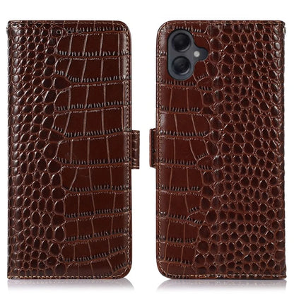 For Samsung Galaxy A06 Case Crocodile Texture Genuine Cow Leather Phone Wallet Cover