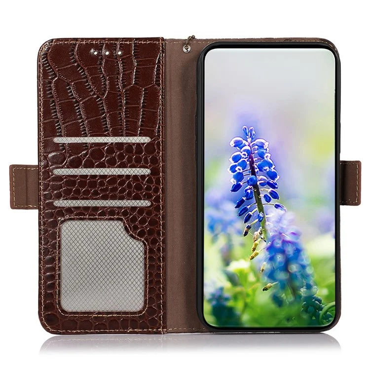 For Samsung Galaxy A06 Case Crocodile Texture Genuine Cow Leather Phone Wallet Cover