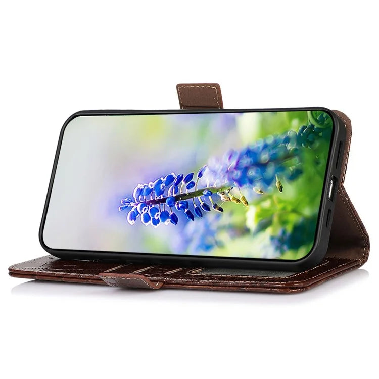 For Samsung Galaxy A06 Case Crocodile Texture Genuine Cow Leather Phone Wallet Cover