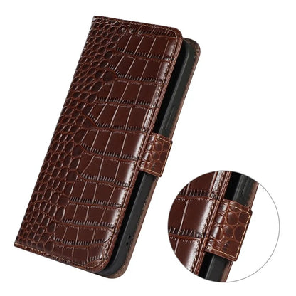 For Samsung Galaxy A06 Case Crocodile Texture Genuine Cow Leather Phone Wallet Cover