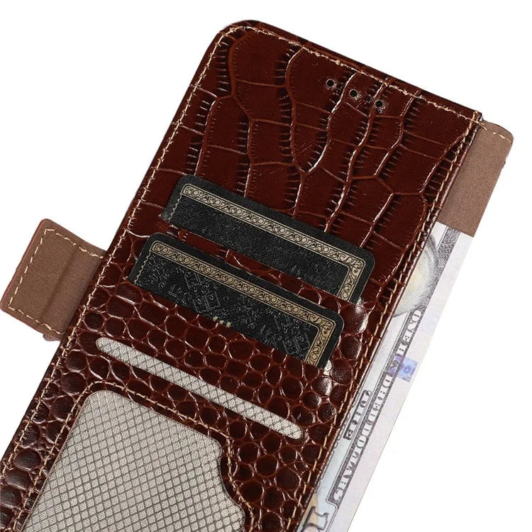 For Samsung Galaxy A06 Case Crocodile Texture Genuine Cow Leather Phone Wallet Cover