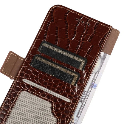For Samsung Galaxy A06 Case Crocodile Texture Genuine Cow Leather Phone Wallet Cover