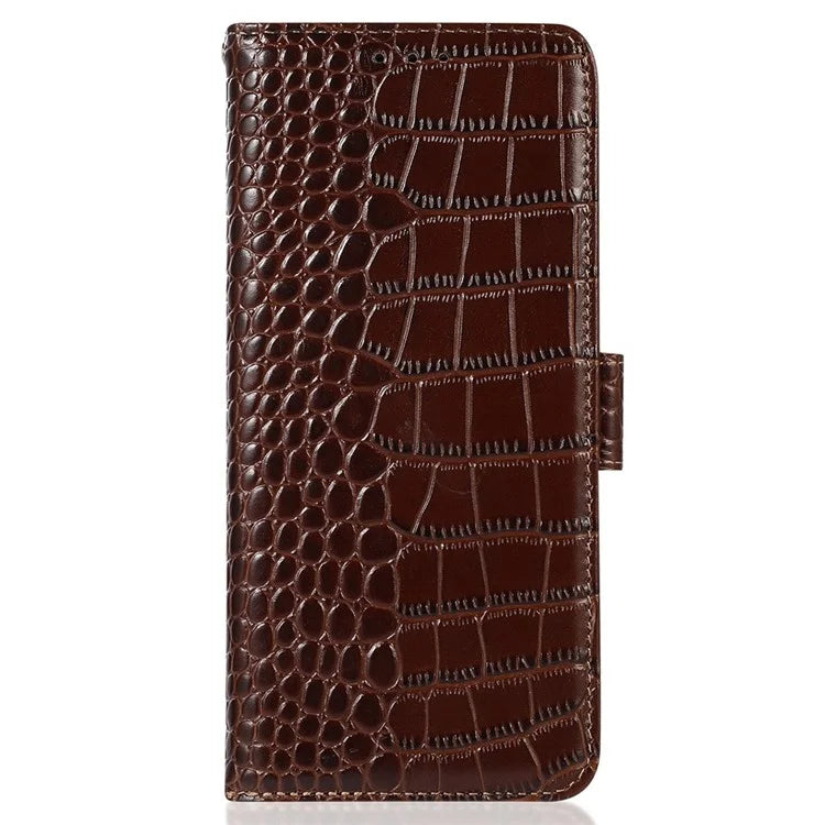For Samsung Galaxy A06 Case Crocodile Texture Genuine Cow Leather Phone Wallet Cover