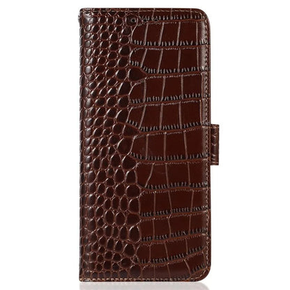 For Samsung Galaxy A06 Case Crocodile Texture Genuine Cow Leather Phone Wallet Cover