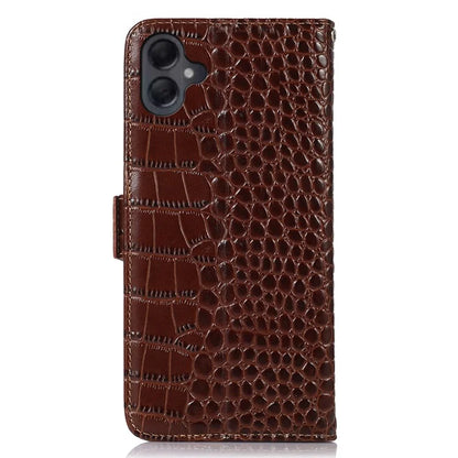 For Samsung Galaxy A06 Case Crocodile Texture Genuine Cow Leather Phone Wallet Cover
