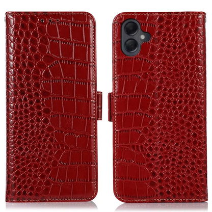 For Samsung Galaxy A06 Case Crocodile Texture Genuine Cow Leather Phone Wallet Cover