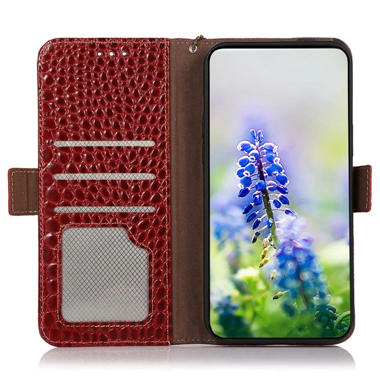 For Samsung Galaxy A06 Case Crocodile Texture Genuine Cow Leather Phone Wallet Cover