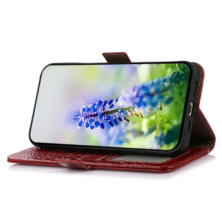 For Samsung Galaxy A06 Case Crocodile Texture Genuine Cow Leather Phone Wallet Cover