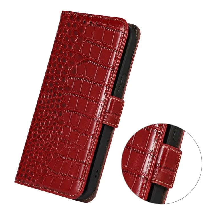 For Samsung Galaxy A06 Case Crocodile Texture Genuine Cow Leather Phone Wallet Cover