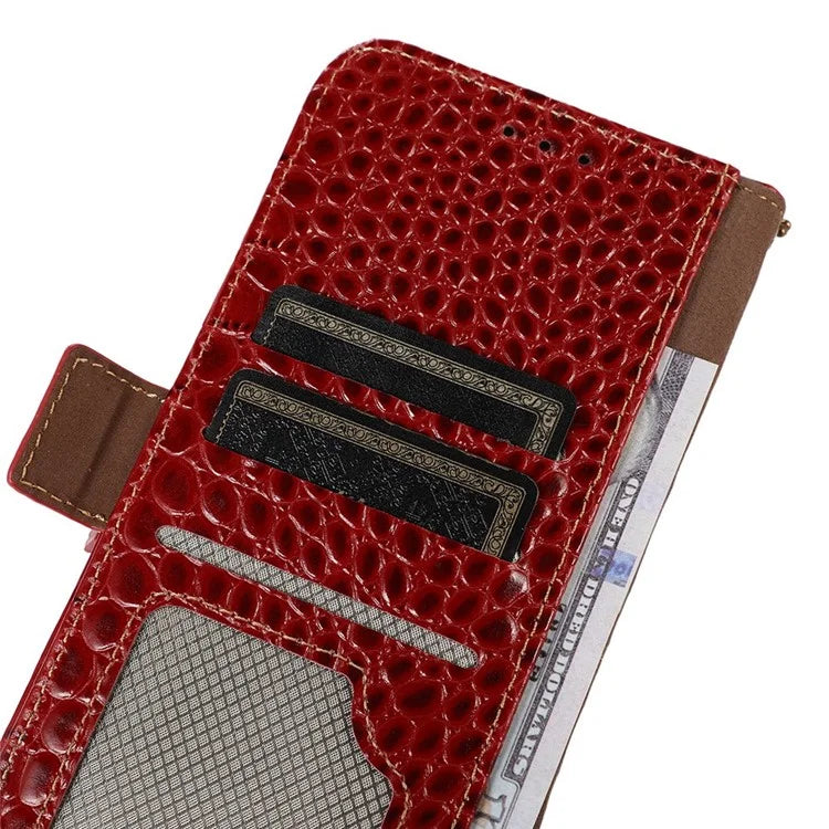 For Samsung Galaxy A06 Case Crocodile Texture Genuine Cow Leather Phone Wallet Cover