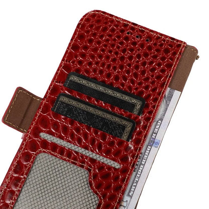 For Samsung Galaxy A06 Case Crocodile Texture Genuine Cow Leather Phone Wallet Cover