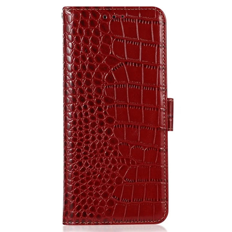 For Samsung Galaxy A06 Case Crocodile Texture Genuine Cow Leather Phone Wallet Cover