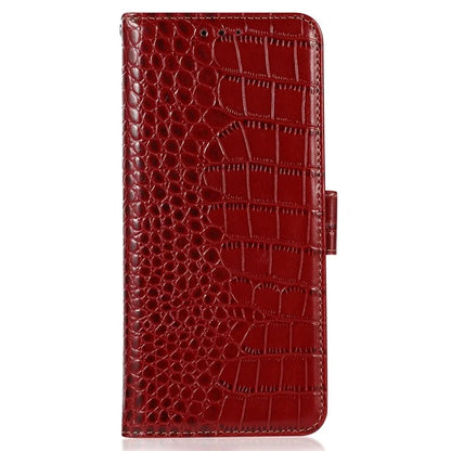 For Samsung Galaxy A06 Case Crocodile Texture Genuine Cow Leather Phone Wallet Cover