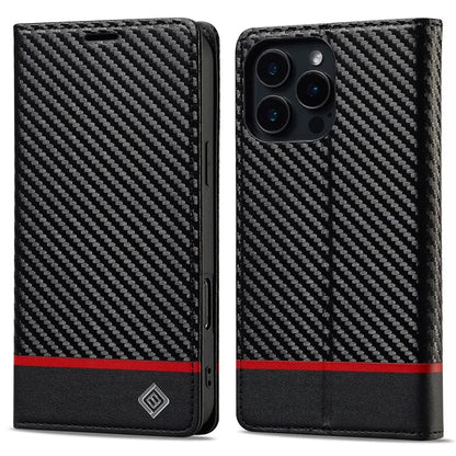 LC.IMEEKE For iPhone 16 Pro Max Case Carbon Fiber Texture Phone Cover Stand Card Holder