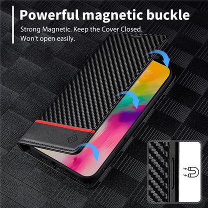 LC.IMEEKE For iPhone 16 Pro Max Case Carbon Fiber Texture Phone Cover Stand Card Holder