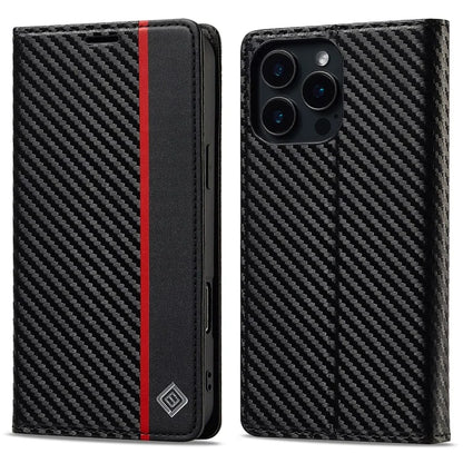 LC.IMEEKE For iPhone 16 Pro Max Case Carbon Fiber Texture Phone Cover Stand Card Holder