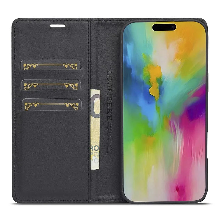 LC.IMEEKE For iPhone 16 Pro Max Case Carbon Fiber Texture Phone Cover Stand Card Holder