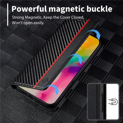 LC.IMEEKE For iPhone 16 Pro Max Case Carbon Fiber Texture Phone Cover Stand Card Holder